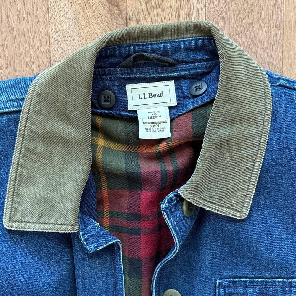 Vintage L.L. Bean cotton denim jean chore coat jacket lined collar women’s M - Picture 2 of 9